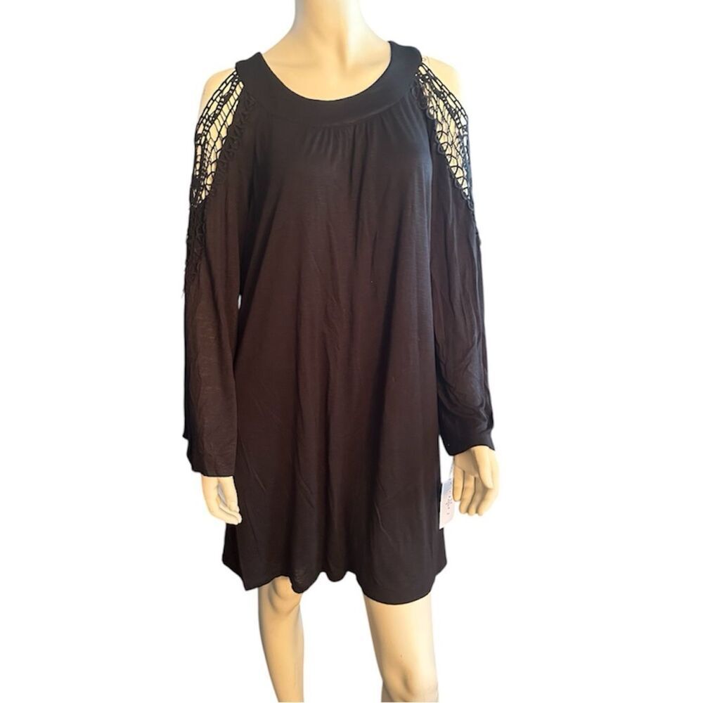 Fever Crocheted Cold Shoulder Bat Sleeve Midi Dress Black M NWT​